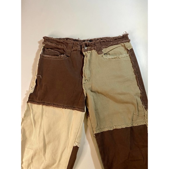 Jaded London Frayed Patchwork Brown Denim Boyfriend Jeans Size 26 - Picture 2 of 8